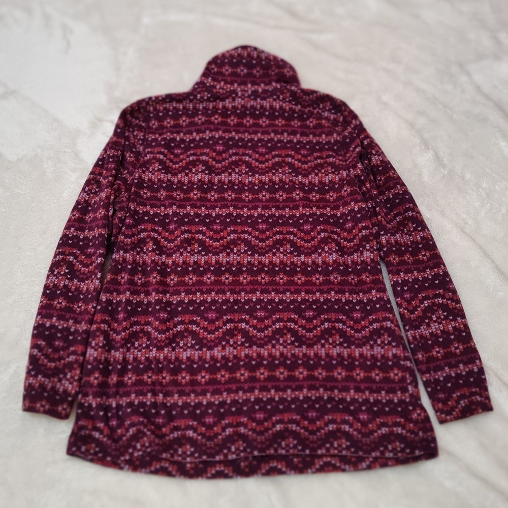 Exertek Womens Petite Medium 1/4 Zip Fleece Pullover Burgundy Fair Isle Size M P - Picture 2 of 6